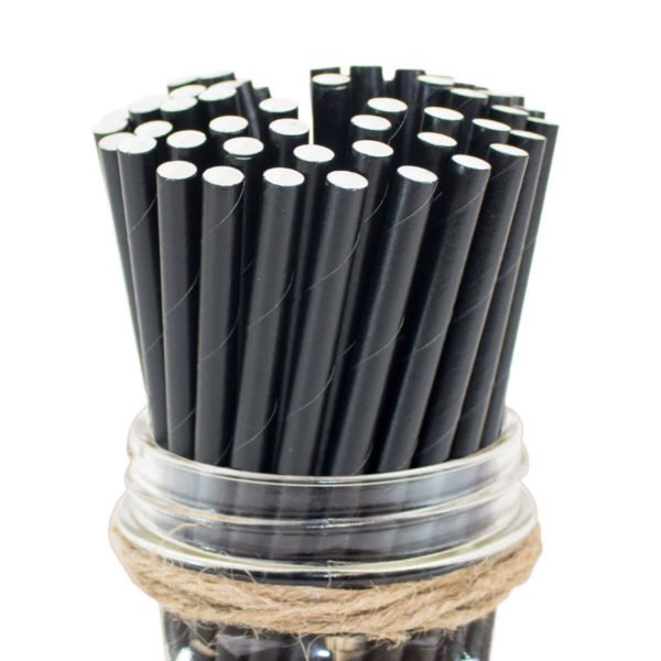 Cocktail 6&quot; Compostable Paper  Straw Black Unwrapped 4x625