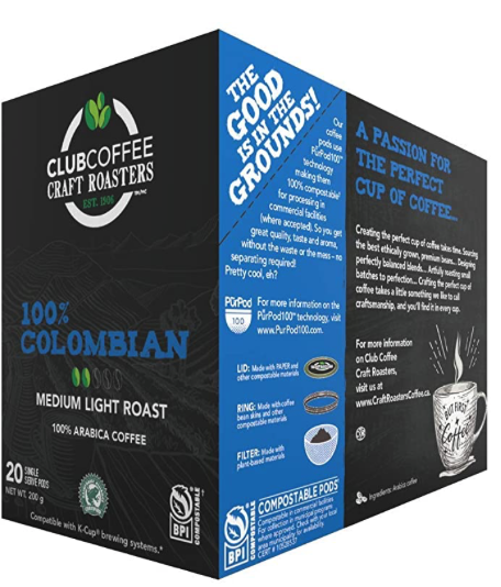 Club Coffee One Cup Purpod 100% Columbian 20/Box 